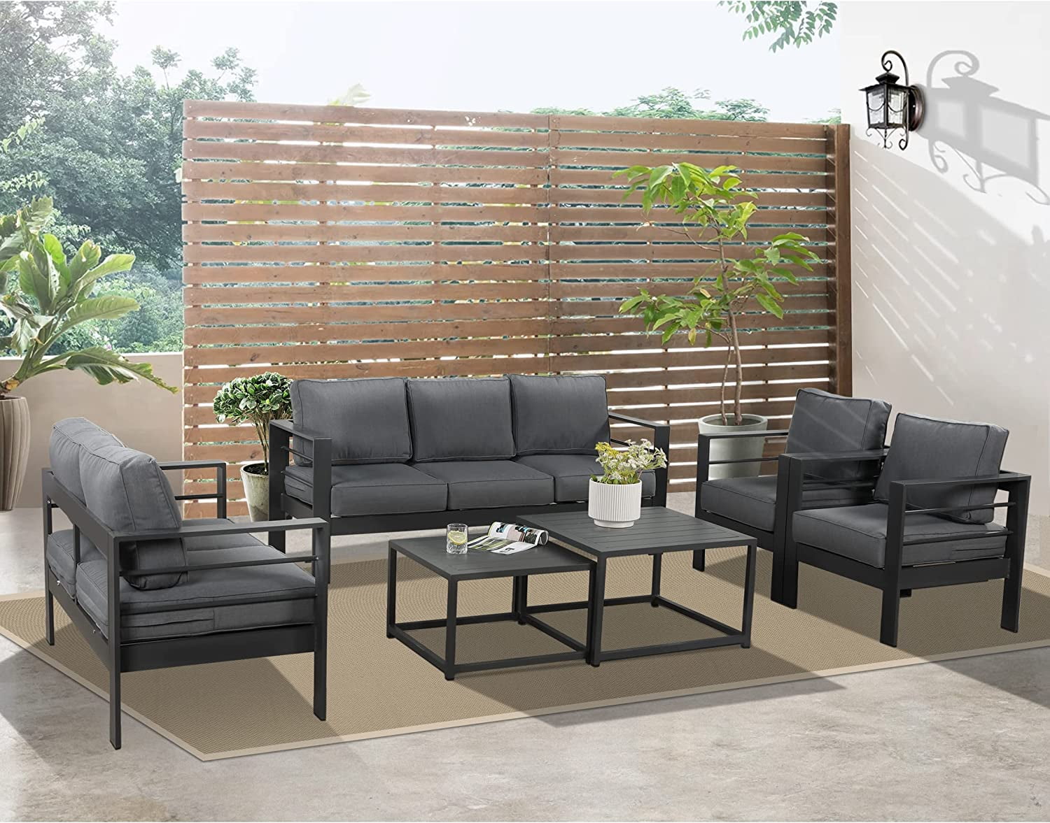 Aluminum Patio Furniture Set 4 Pcs Modern Outdoor Conversation Set Sectional Sofa with Upgrade