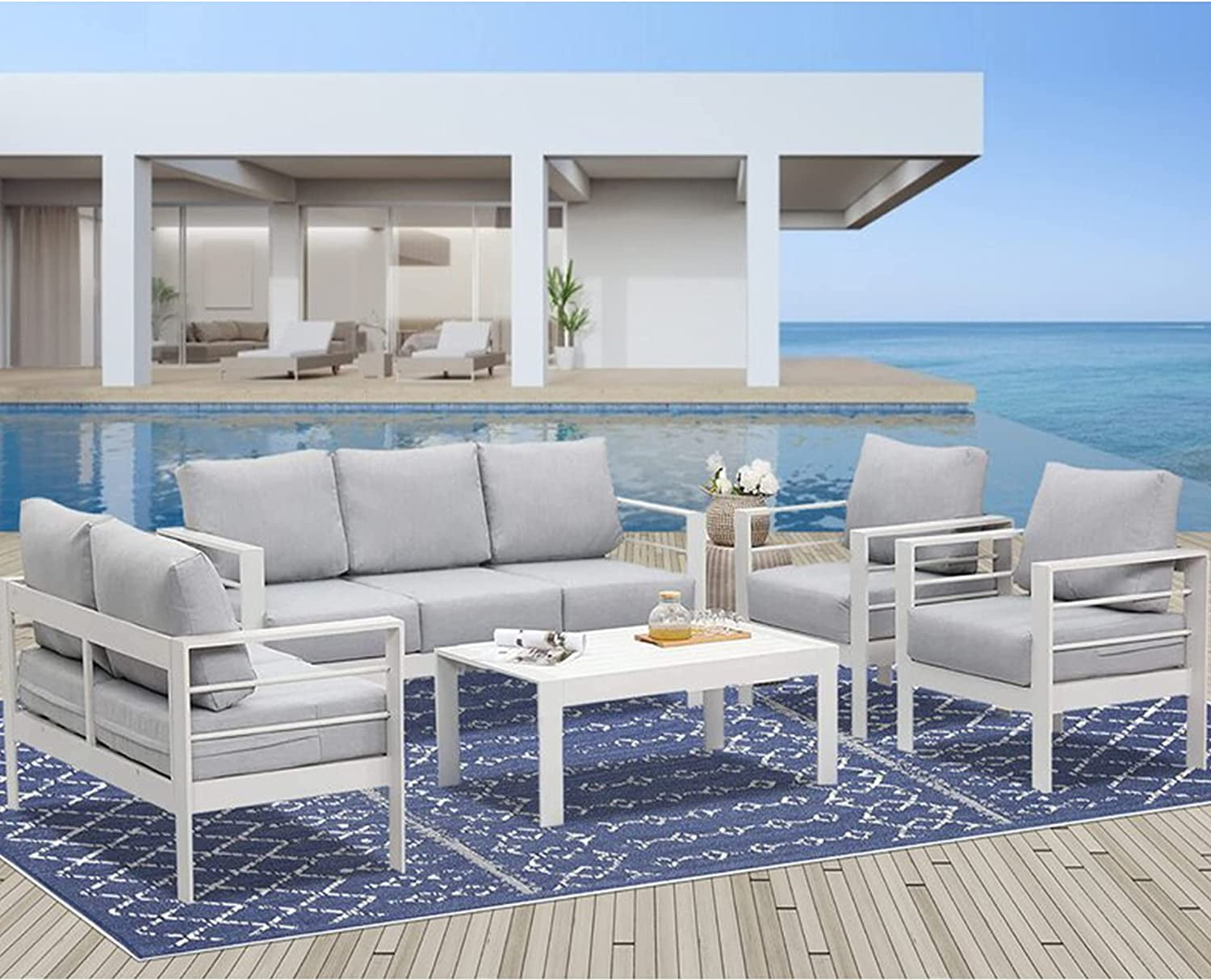 Aluminum Patio Furniture Set 4 Pcs Modern Outdoor Conversation Set Sectional Sofa with Upgrade