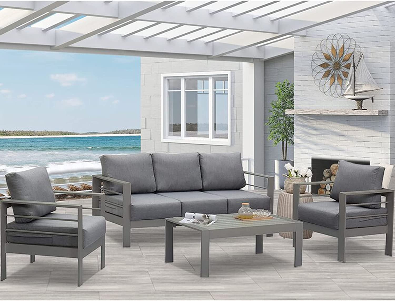 Aluminum Patio Furniture Set 4 Pcs Modern Outdoor Conversation Set