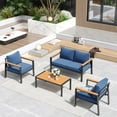 thumbnail image 1 of Aluminum Patio Furniture Set 4 Pieces Patio Conversation Set Outdoor Sectional Sofa with Thicken Cushion and Plastic-Wood Coffee Table, Patio Sets Fits Garden Backyard Balcony (Grey), 1 of 6