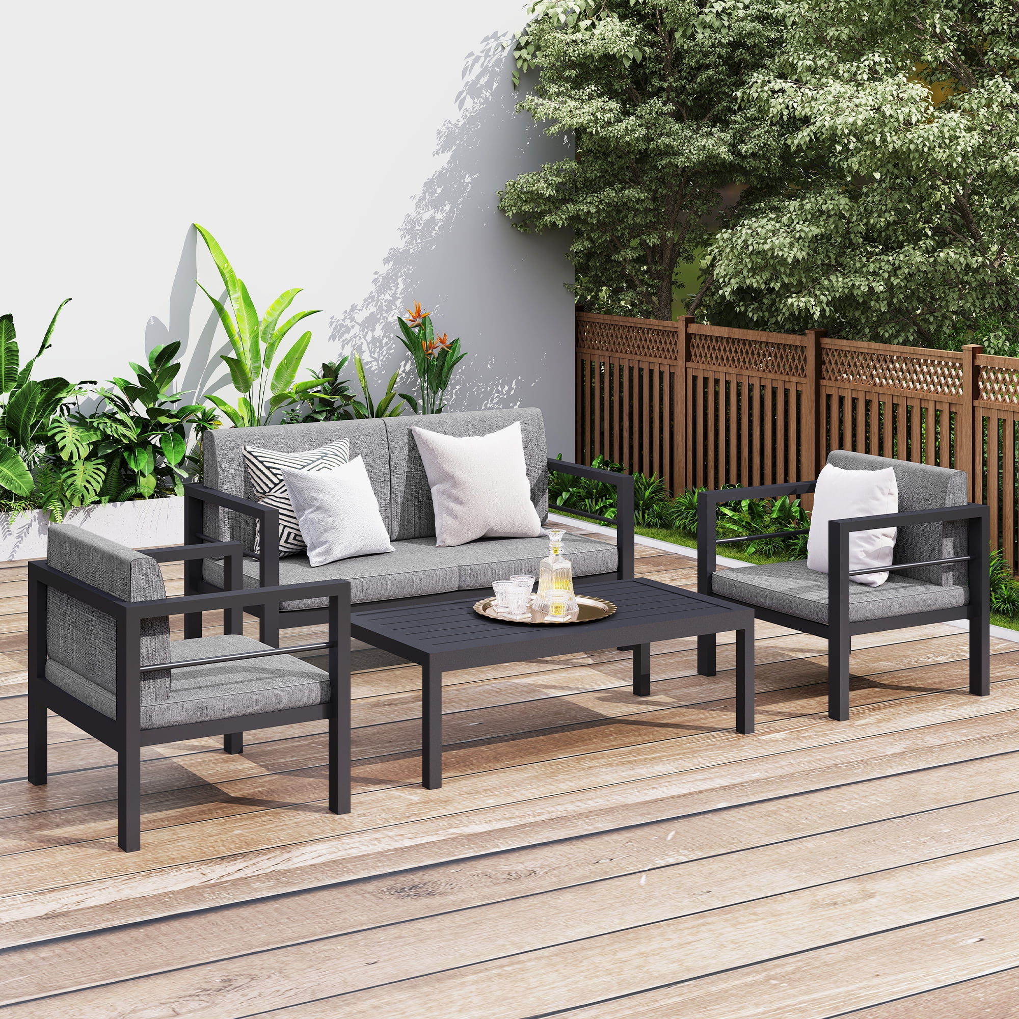 Aluminum Patio Furniture Set, 4 Pieces Modern Conversation Set with ...