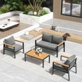 thumbnail image 1 of Aluminum Patio Furniture Set 4 Pieces Patio Conversation Set Outdoor Sectional Sofa with Thicken Cushion and Plastic-Wood Coffee Table, Patio Sets Fits Garden Backyard Balcony (Grey), 1 of 7
