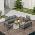 thumbnail image 1 of Aluminum Patio Furniture Set,5-Piece Outdoor Mental Patio Conversation Set, Morden Sectional Sofa with Plastic-Wood Armrest & Table, Fits Garden Backyard Balcony (Grey), 1 of 6