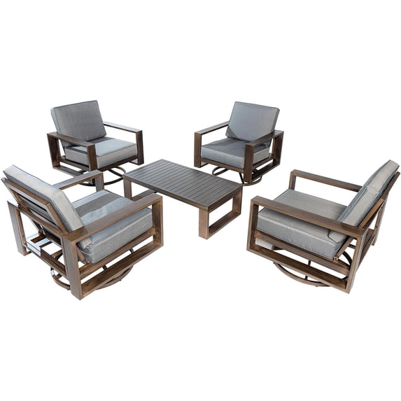 Aluminum Patio Furniture Set, 5 Pieces Outdoor Patio Sectional Conversation Set with Coffee Table, 4 Padded Cushion Swivel Chair, All-Weather Outdoor Furniture Set for Backyard Balcony - 4 Swivel