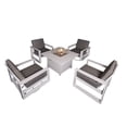 thumbnail image 1 of Aluminum Patio Furniture Set, 5 Pieces Outdoor Sectional Conversation Set with 41.34'' Fire Pit Table, Swivel Chair and Armchair, All-Weather Modern Seating Set for Backyard - 2 Swivel + 2 Armchair, 1 of 6