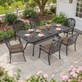 thumbnail image 1 of Hzzkey 7-Piece Cast Aluminum Patio Dining Set with Brown Cushions and Umbrella Hole, Rectangular Table,Black, 1 of 11