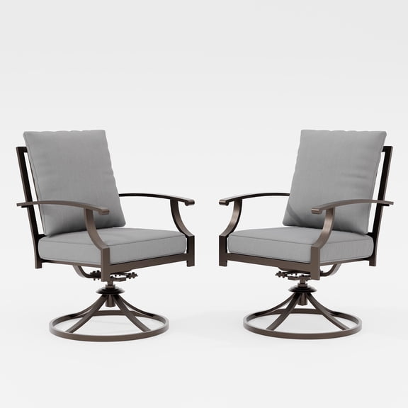 ALAULM Set of 2 Metal Swivel Rocking Patio Chairs, 360° Rotate & 15° Recline, Heavy-Duty Metal Frame Outdoor Dining Chairs with 3.2" cushion & Removable Covers (Gray)