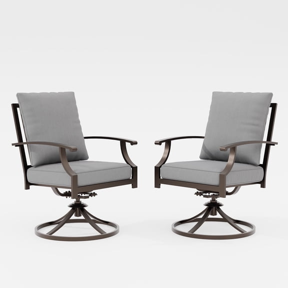 ALAULM Set of 2 Metal Swivel Rocking Patio Chairs, 360° Rotate & 15° Recline, Heavy-Duty Metal Frame Outdoor Dining Chairs with 3.2" cushion & Removable Covers (Gray)