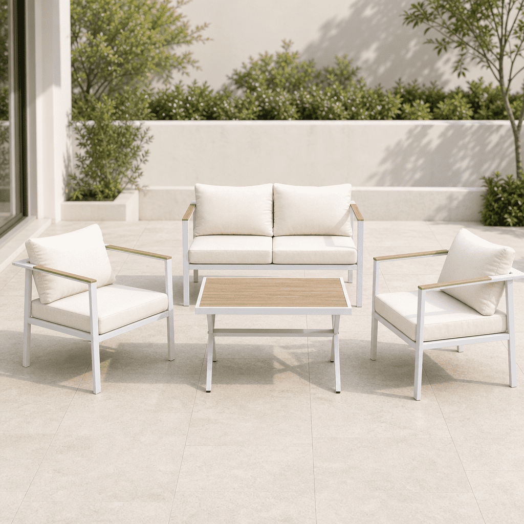 Aluminum Patio Furniture Set with Slim Armrests,4 Seat Modern Outdoor Conversation Set with Cushions and Coffee Table,Metal Patio Sofa Set Gray