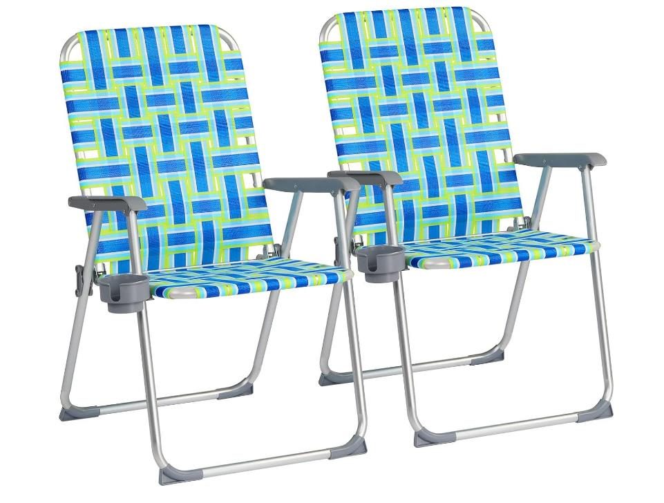 Aluminum Patio Lawn Chairs Folding Set of 2 with Detachable Cup Holder