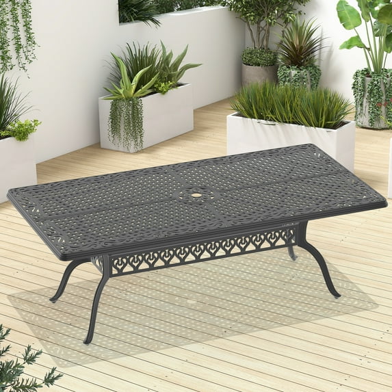 Aluminum Patio Table with Anti-Slip Pads / Garden Outdoor Living / All-Weather Sunproof Cushions