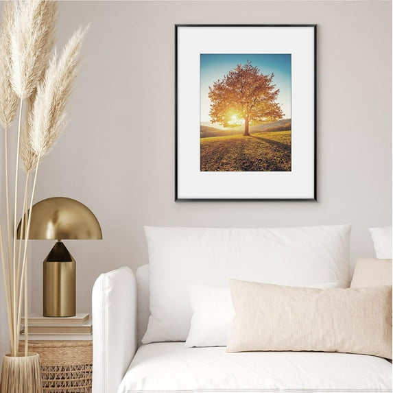 Aluminum Picture Frame 16x20 with Shatter-Resistant Glass - Black Wall Frame for 11x14 with Mat or 16x20 Without Mat