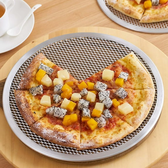 Aluminum Pizza Mesh Baking Pan, Thickened Seamless Rim Pizza Circle, Nonstick Grill Baking Tool for Even Crust, 1 Pack