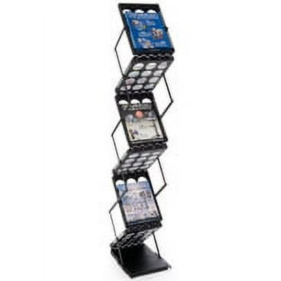 Aluminum Pop-Up Portable Literature Rack with 6 Pockets, Carrying Bag - Black (ZZOR6BLK)
