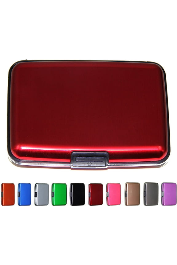 Aluminum RFID Blocking Credit Card Holder for Men & Women, Cool Slim Metal Business Card Case (Red)
