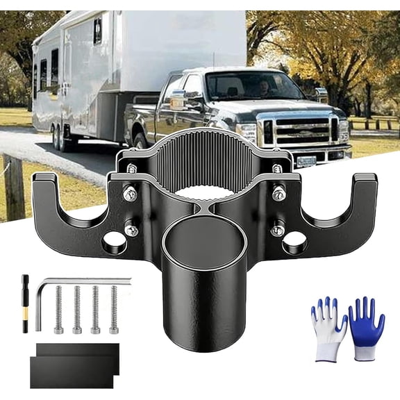 Aluminum RV Towing Chain Organizer & 7-Way Plug Holder, Heavy Duty Trailer Chain and Plug Holder, Bracket Fits 2" 2" Tongue Jack for RV Camper Towing Accessories