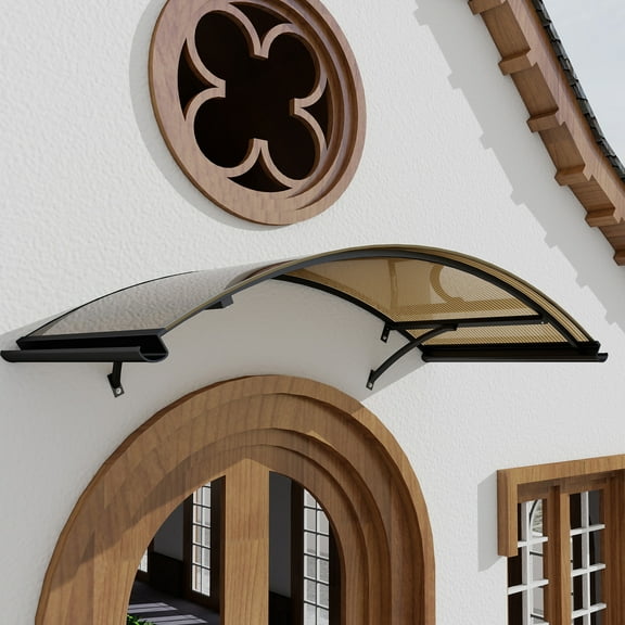 Aluminum Rainbow Arched Polycarbonate Canopy, Black Frame Brown Panel 61"×37.4" All-Weather & Multi-Wall Compatible, UV-Resistant Rain/Sun/Wind Shelter for Arched Doors/Windows/Buildings