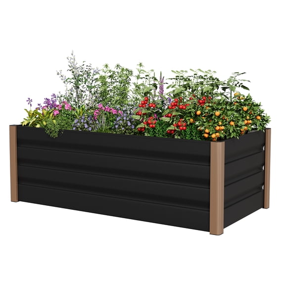 Aluminum Raised Garden Bed, Open-Bottom Deep Design with Rounded Safety Corners & Anti-Cut Trim, Large Outdoor Planter Box Kit for Patio Lawn Vegetable Flower Planting, 47 x 23.6 x 16 inch