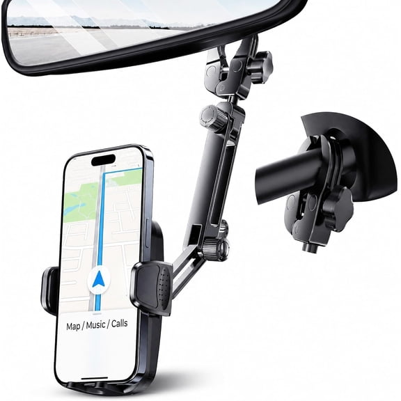 Aluminum Rear View Mirror Phone Mount for [Truck & SUV], Anti-Shake Universal Car Phone Holder with 360 Rotation, Non-Blocking Driving Assistant for iPhone 15 14 13 Pro Max, Samsung
