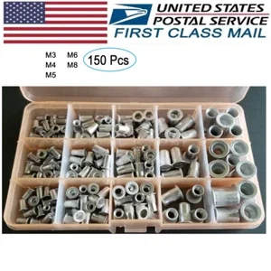Aluminum Rivet Nut Kit Metric Rivnut Nutsert Assort M3 M4 M5 M6 M8 Pack 150 Pcs