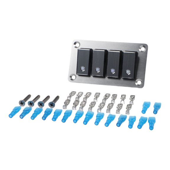 Aluminum Rocker Switch Panel,Waterproof IP65 Pre-Wired Boat Switch,with Blue Backlight, 5-24V 16A ON-OFF Control, for Car Marine RV Yacht Electrical Equipment(Route 4)