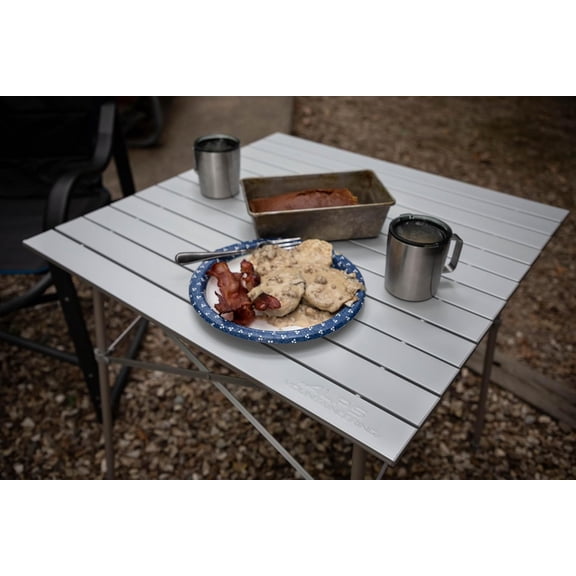 Aluminum Roll-Top Camp Table with Fast Setup and Compact Storage