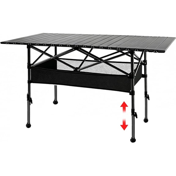 Aluminum Roll Top Camping Table, Adjustable Height Camping Table Folding with Storage Net & Bag Lightweight Roll Up Table for Indoor Outdoor Backyard BBQ Patio Picnic, 47.2 X 21.6