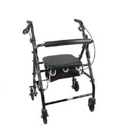 Aluminum Rollator Rolling Walker with Medical Curved Back Soft Seat Light Weight Black