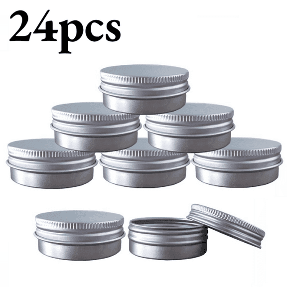 Aluminum Round Cans, 24 Pack 2 Oz Round Tin Containers Empty Container Aluminum Tin Jar with Screw Lid and Labels for Crafts, Candle, Balms, Food Storage, DIY