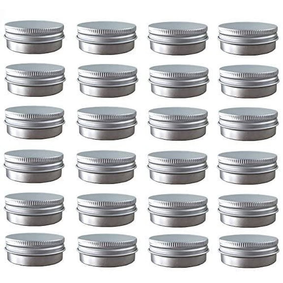 Aluminum Round Cans,Bexikou 24 Pack 2 Oz Round Tin Containers Empty Container Aluminum Tin Jar with Screw Lid and Labels for Crafts, Candle, Balms, Food Storage, DIY