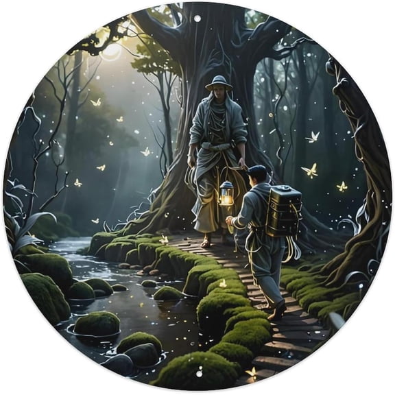 Aluminum Round Wall Decor Vintage Forest Metal Signs 8x8in for Home, Office, Cafe & Yard Decor