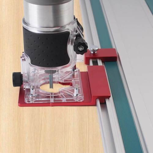 Aluminum Router Guide Rail Adapte with Rail Stop for Fixed Base Trim Routers, Compatible with Powertec, Makita, Festool, Milwaukee, Kreg ACS, WEN, Triton etc. Track Saw Guide Rails, MGJ-106R