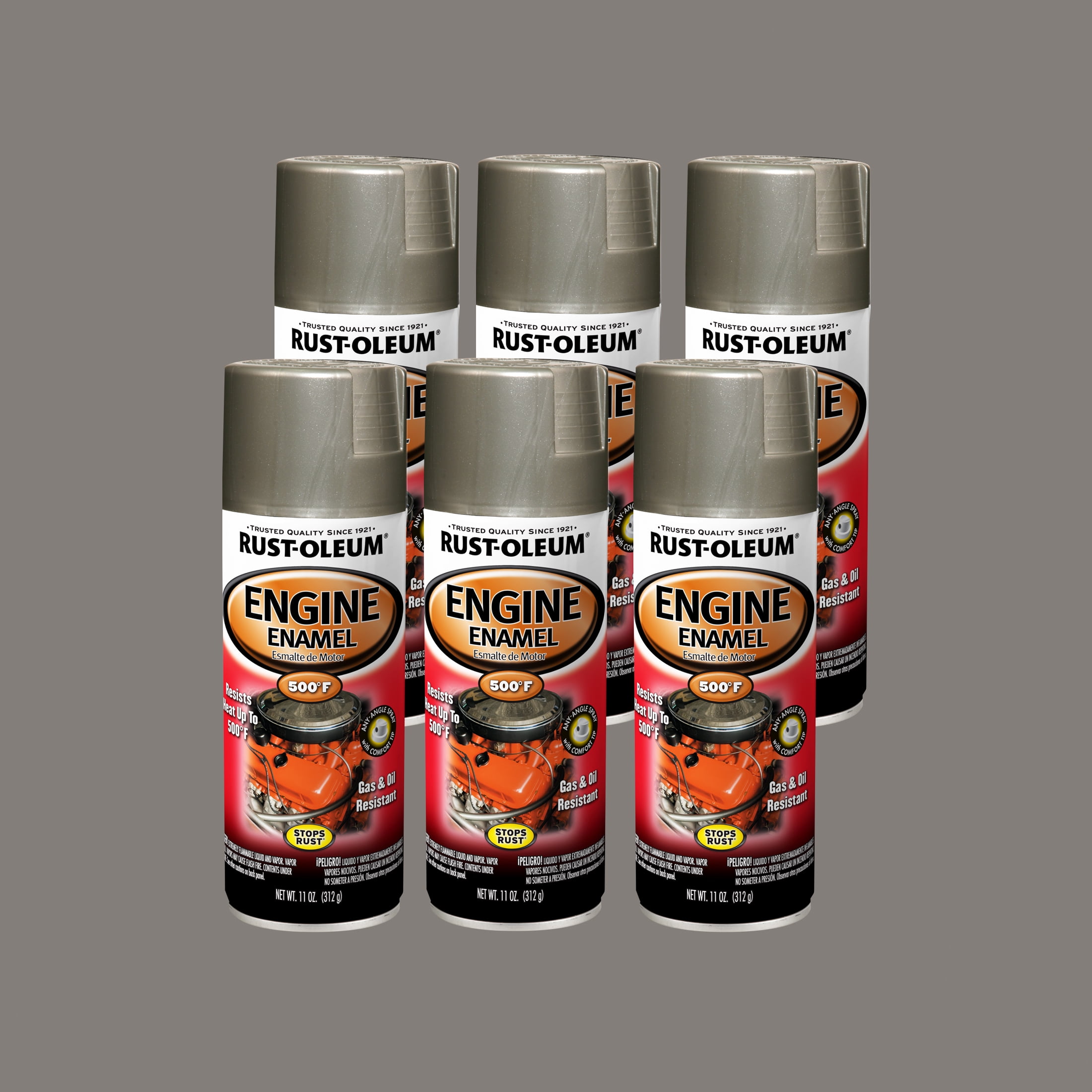 6 Pack, Aluminum, Rust-Oleum Automotive Engine Enamel Semi-Gloss Spray Paint-248949, 11 oz