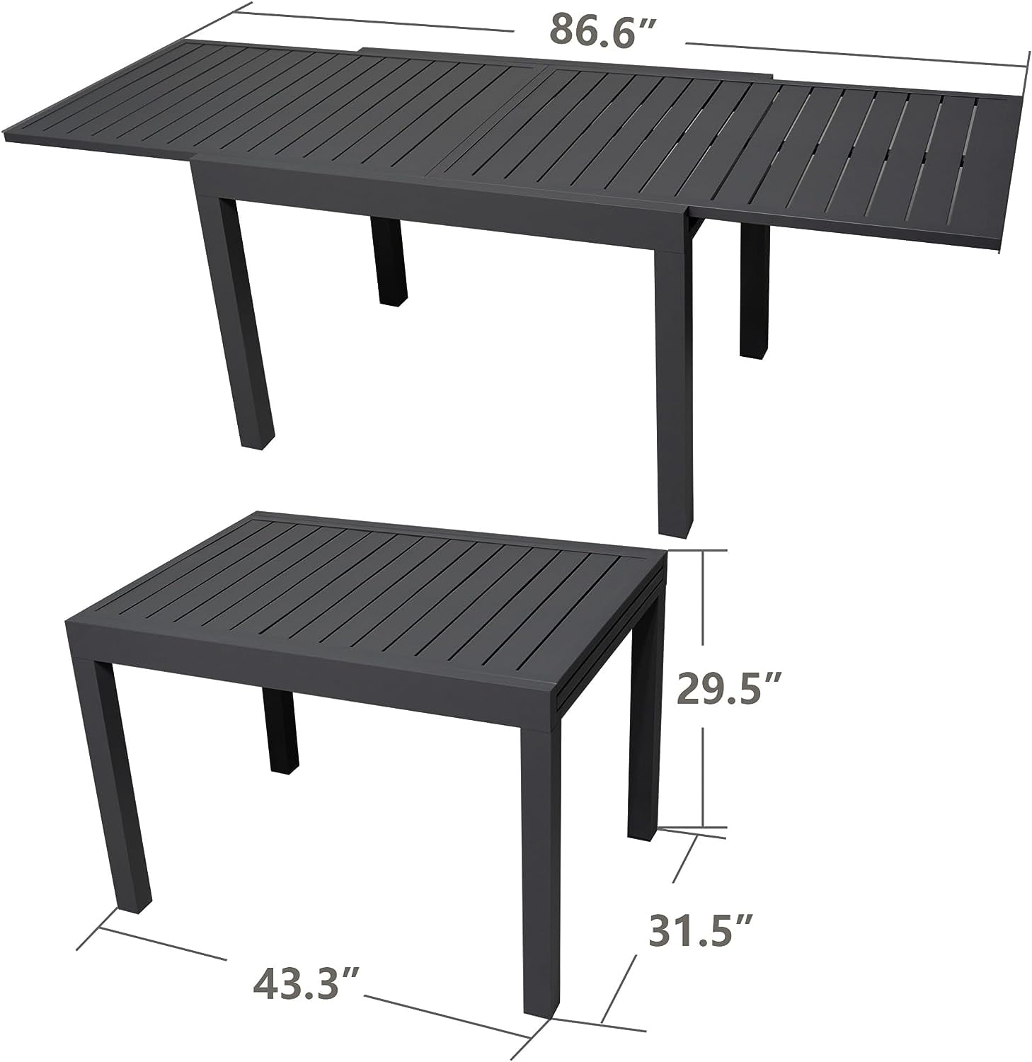 Aluminum S Extendable Dining Table 43" 86" Adjustable Indoor Outdoor Furniture Rectangle Table