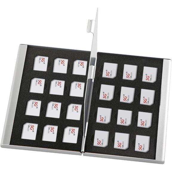 Aluminum SIM Card Case, 24Slots Ultrathin SIM Card Holder, Fit for 24 Micro sim Card, Silver