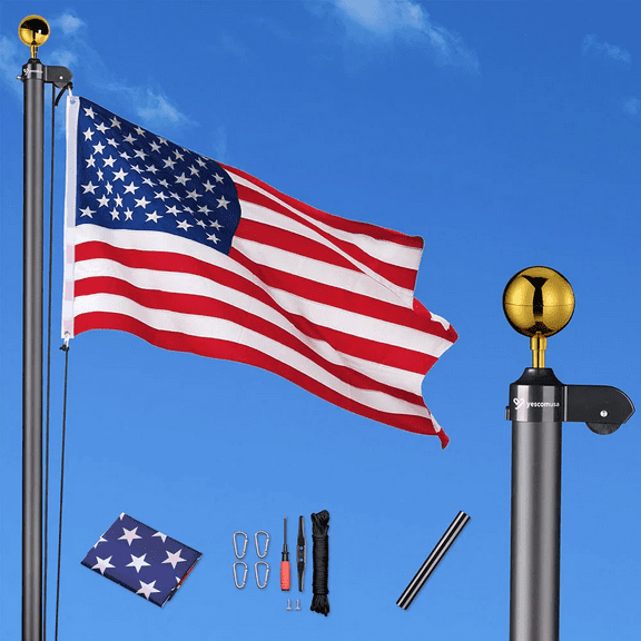 Aluminum Sectional Flagpole Kit with US Flag 20', Black