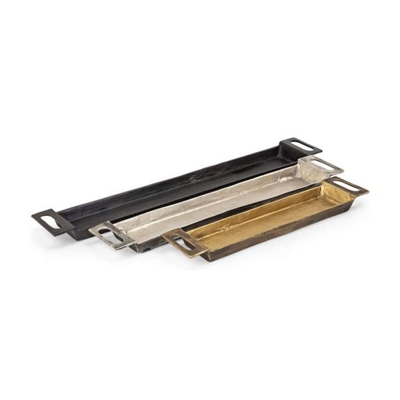 Aluminum Serving Trays with Handles - Set of 3 - 17.5" Decorative Accent