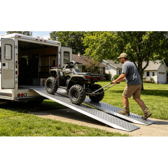 Aluminum Shed Ramp, Heavy Duty ATV Ramps, Lawnmower Ramps - Sturdy 1100 LBS Loading Ramps, Anti-Slip Portable Ramps for Garden, Garage & Vehicle Loading