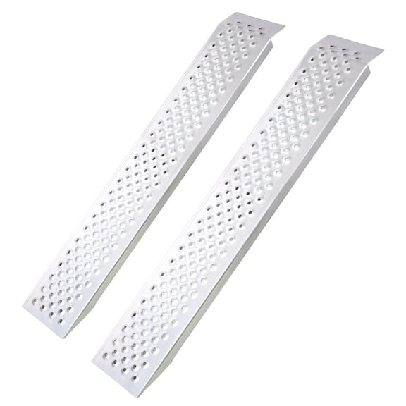 Aluminum Shed Ramps 2PC, 4FT Loading Ramps for Sheds, Golf Cart, ATV, Motorcycle, 880 Lbs Capacity - Outdoor Loading Ramps for Curb Steps & Stairs Silver + Aluminium
