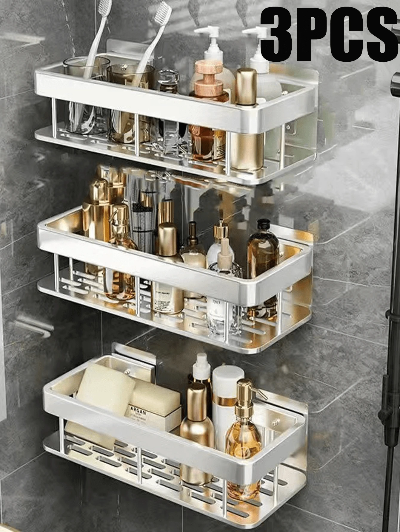 Aluminum Shower Shelf, Adhesive Bathroom Shelves, No Drilling Required ...