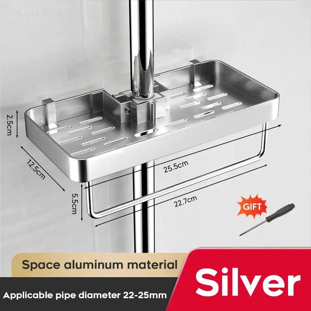 Aluminum Shower Shelf With Towel Rack Bathroom shelf Without Drilling ...