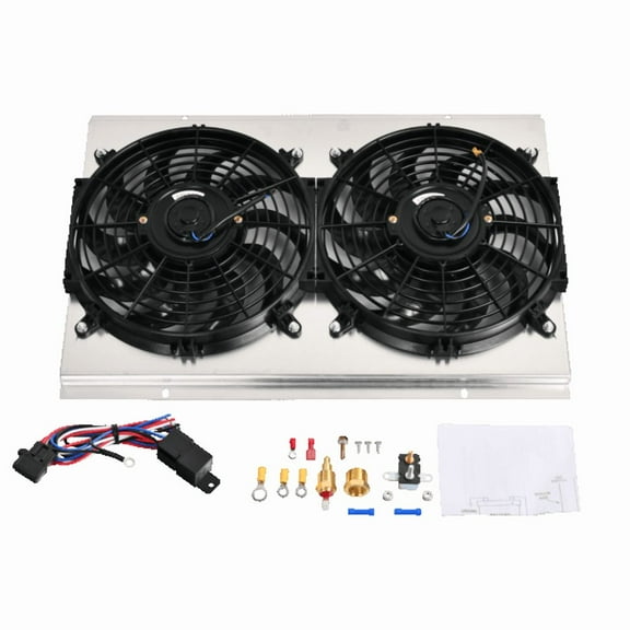 Aluminum Shroud 12" Fan+Thermostat for 82-02 Chevy S10 Blazer Corvette Radiator