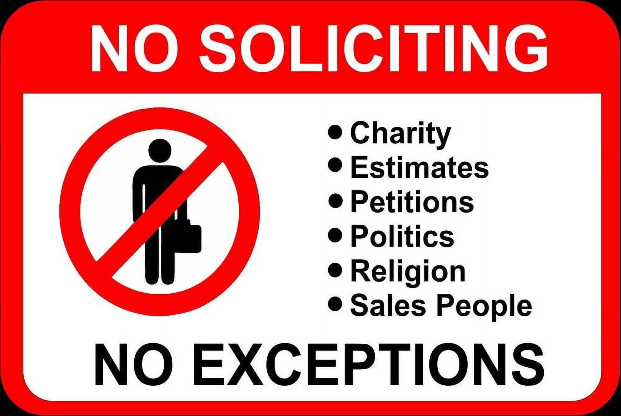 Aluminum Sign 8 x 12 inch - No Soliciting No Exceptions Metal Sign ...