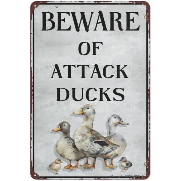 Aluminum Sign Beware Of Attack Ducks Metal Aluminum Sign Aluminum Sign For Home Coffee Wall Decor 8X12 Inch