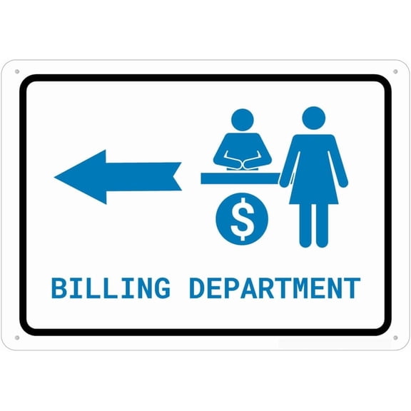 Aluminum Sign Billing Department Left Arrow 8"x12" UV Printed