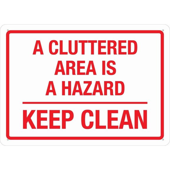 Aluminum Sign Cluttered Area Is Hazard Keep Clean 8"x12" Sun-Proof
