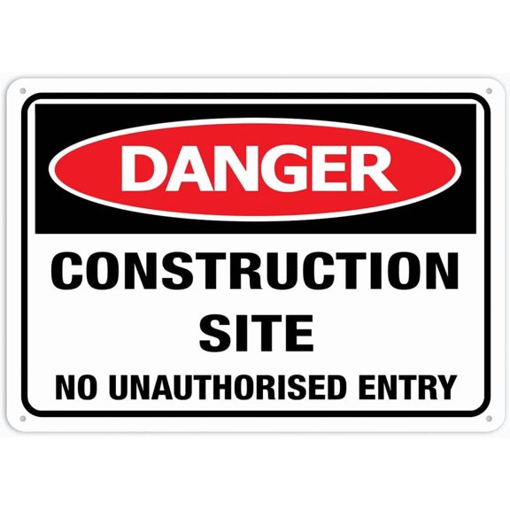 Aluminum Sign Construction Site No Unauthorized Entry 8"x12" Rustproof Multicolor