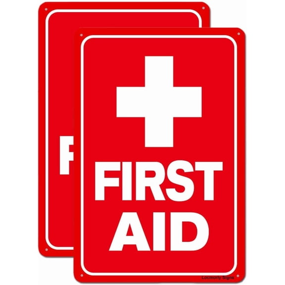Aluminum Sign, First Aid Sign, 8"x12" Inch, Metal First Aid Signs Safety Sign 2 Pack