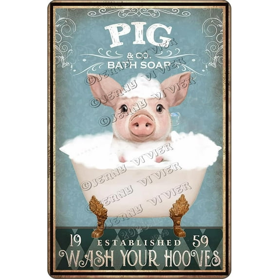 Aluminum Sign Funny Pig Decor Pig Bathroom Decor Metal Sign Pig Poster Wall Art Cute Pig Accessories Farmhouse Decor Sign Vintage Wall Decor Retro Bathtub Decor Pig Gifts 12x8 Inches