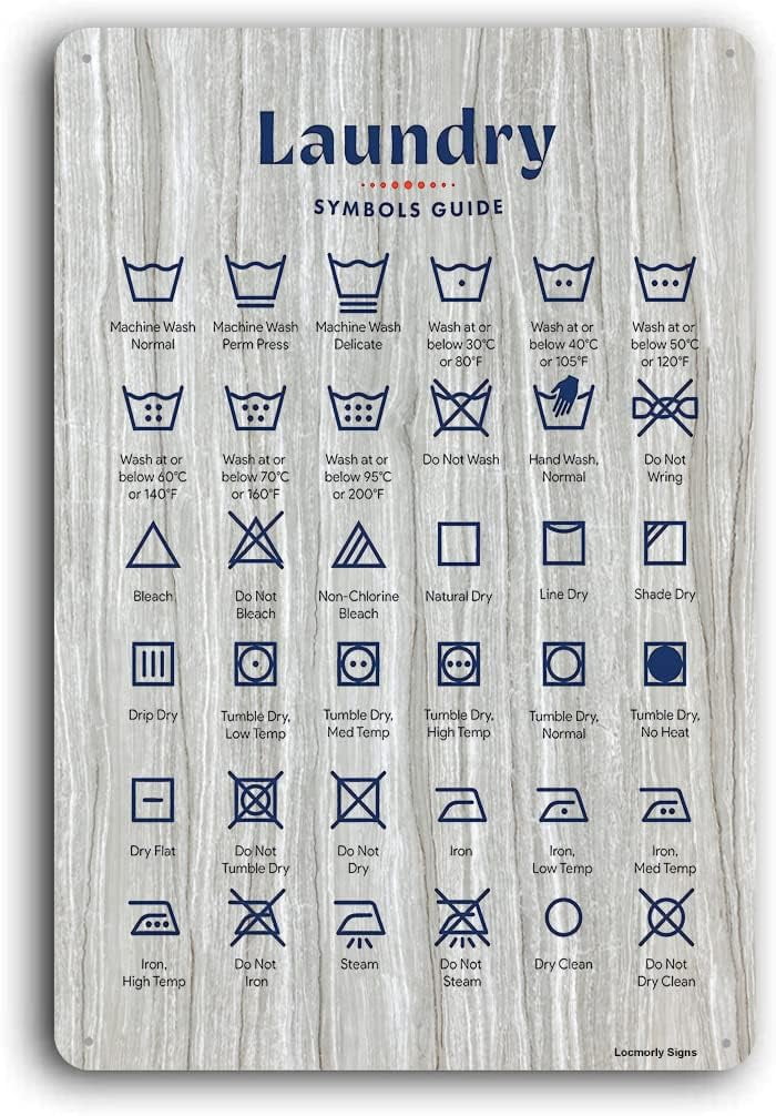 Aluminum Sign, Laundry Symbols Guide Sign, 8x12 Inch, Laundry Sign for ...